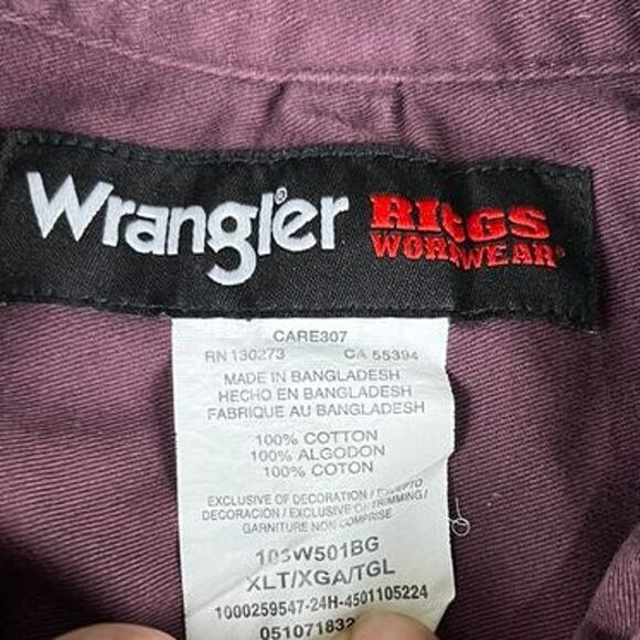 Men's Wrangler Riggs Workwear Burgundy Button Down Shirt Size XL - Excellent - Picture 3 of 10